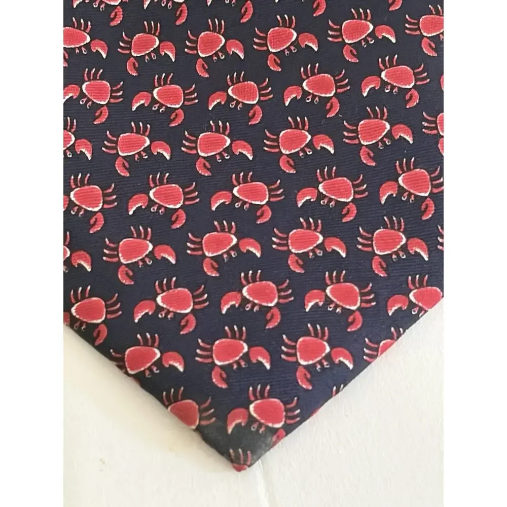 Lord & Taylor Boys Crab Tie One Size Navy Blue Red 100% Silk Formal Necktie